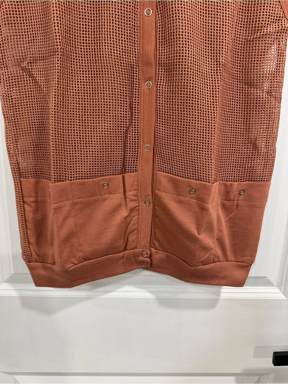 Vintage Honey Mesh Snap Front Utility Vest Medium Terracotta Rust Brown